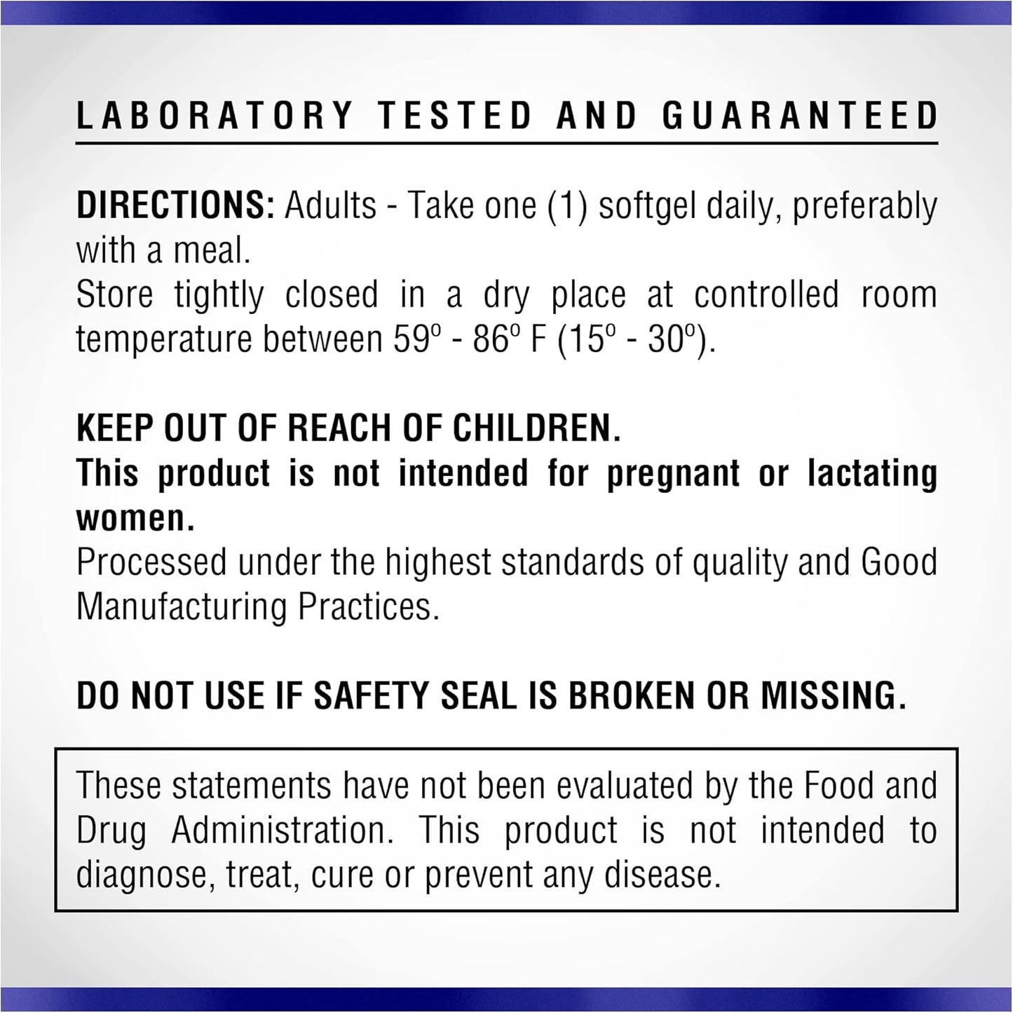 Product label with directions and safety information on a white background