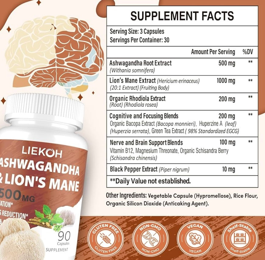 Ashwagandha & Lions Mane - Stress Relief & Mental Clarity