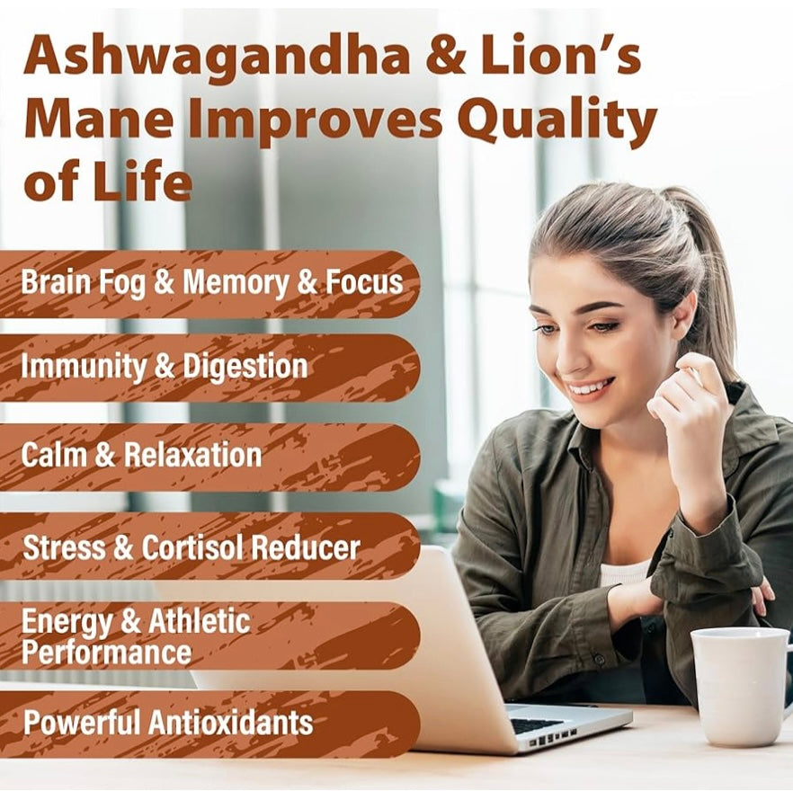 Ashwagandha & Lions Mane - Stress Relief & Mental Clarity