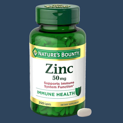 Nature's Bounty Zinc supplement bottle on a white background
