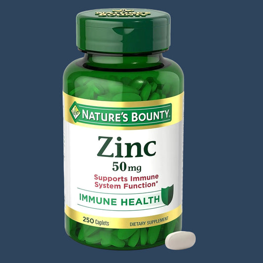 Nature's Bounty Zinc supplement bottle on a white background