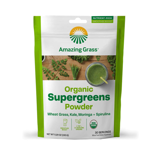 Ultimate Greens Powder Smoothie Mix with Spirulina Moringa Wheat Grass Kale Spinach Broccoli Chlorella & Chlorophyll