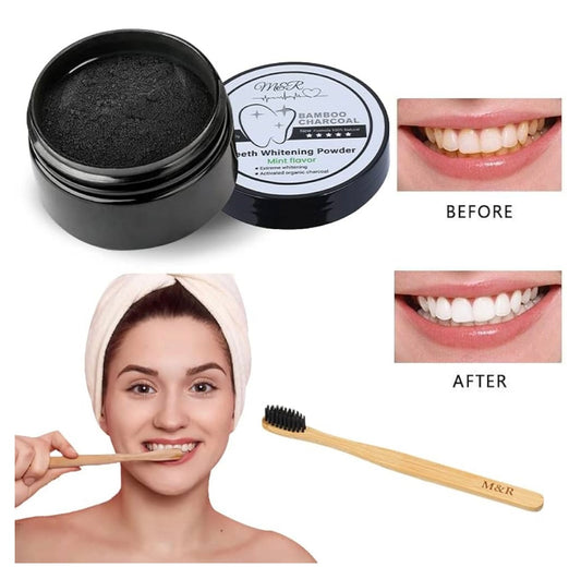 Charcoal Teeth Whitening Powder + Bamboo Toothbru