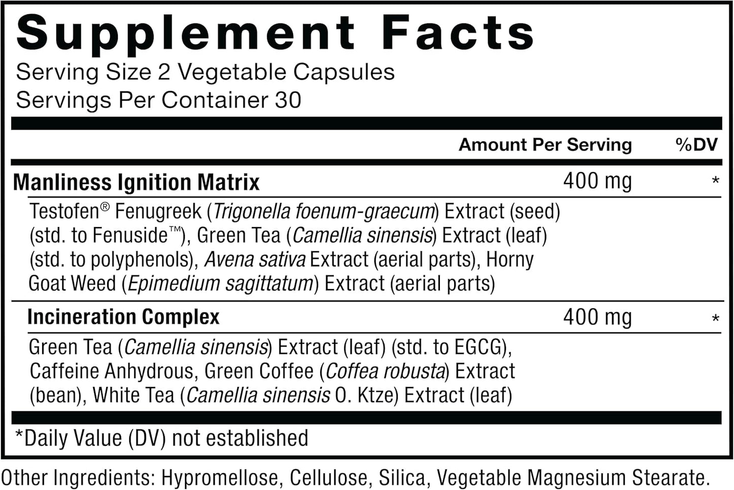 Supplement facts label with detailed ingredient list on a white background