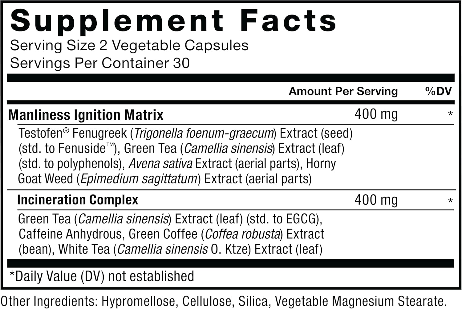 Supplement facts label with detailed ingredient list on a white background