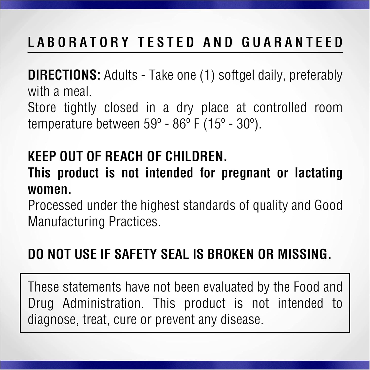 Product label with directions and safety information on a white background
