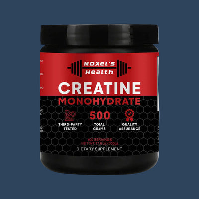 Noxel's Health Creatine Monohydrate supplement container on a white background