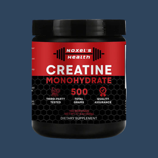 Noxel's Health Creatine Monohydrate supplement container on a white background